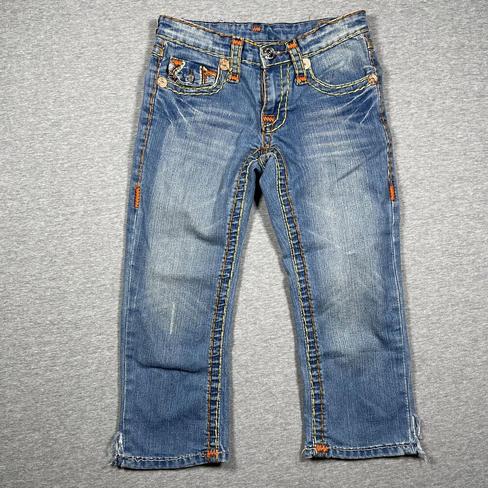 True Religion Jeans Womens 26 Capri Bootcut Billy Super T Distressed Embroidered